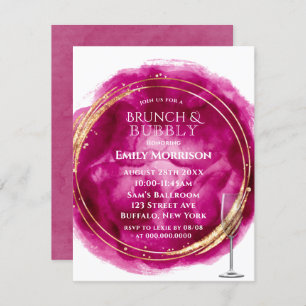 Berry Pink Watercolor Gold Brunch & Bubbly Invites