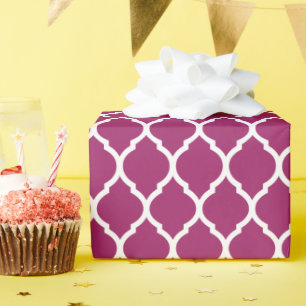 Berry Purple and White Moroccan Quatrefoil Wrapping Paper