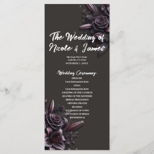 Berry Purple & Black Lily Rose Floral Wedding Programme