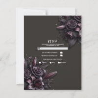 Berry Purple Black Lily Rose Floral Wedding RSVP