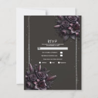 Berry Purple Black Lily Rose Floral Wedding RSVP