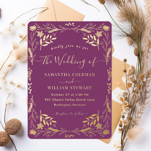 Berry Purple Elegant Boho Modern Script Wedding