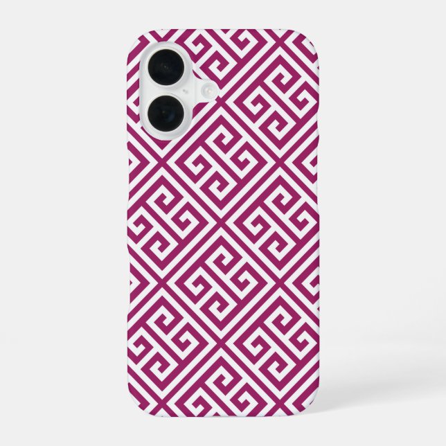 Berry Purple Greek Key Pattern iPhone 16 Case (Back)