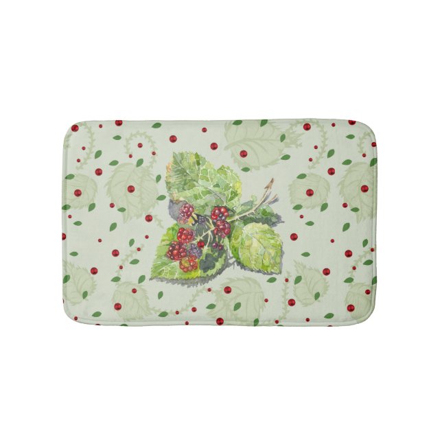 Berry red and black blackberries bath mat (Front)