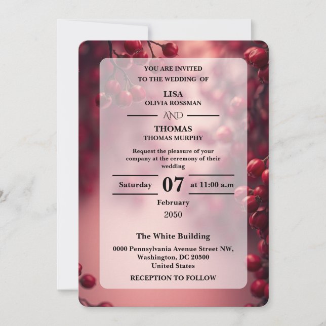 Berry Red Bold Accent Wedding Invite (Front)