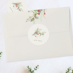 berry red cream botanical holiday christmas classic round sticker