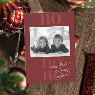 Berry Red Ho Ho Ho and Photo Christmas  Invitation