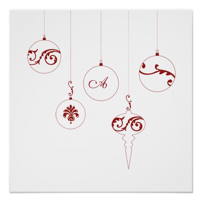 Berry Red Monogram Bauble Christmas Ornaments Poster (Front)