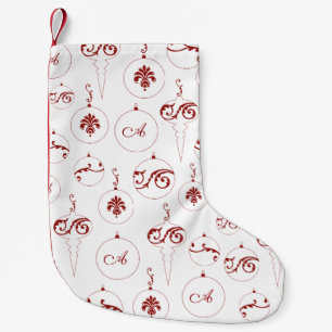 Berry Red Monogram Bauble Ornament Pattern Small Christmas Stocking