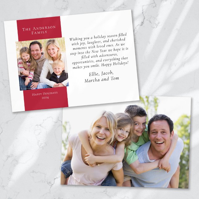 Berry Red Simple 2-Photo  Holiday Card (Creator Uploaded)