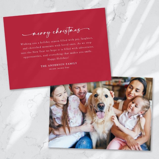 Berry Red Simple Script Photo Holiday Card (Creator Uploaded)