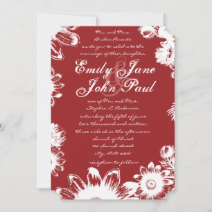 Berry Red Vintage Flower Weddings Invitation