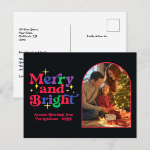 Berry Sorbet Merry and Bright Retro Christmas Holiday Postcard