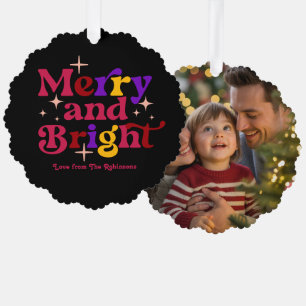 Berry Sorbet Merry & Bright Retro Christmas Photo Tree Decoration Card