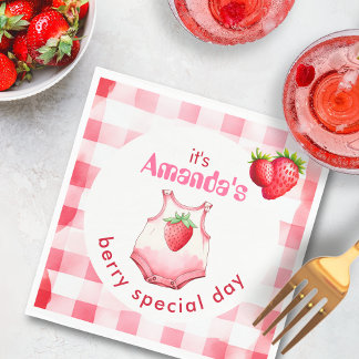 Berry Special Baby Shower Gingham Strawberry Party Napkin