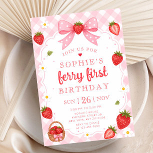 Berry Strawberry 1st Birthday Invitation