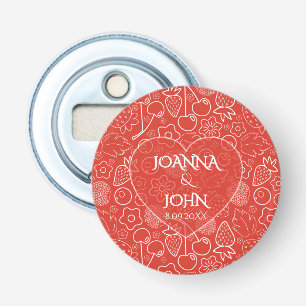 Berry Strawberry Cherry White Hand drawn Modern. Bottle Opener