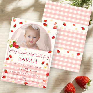 Berry Sweet 1st Birthday Photo Invitation