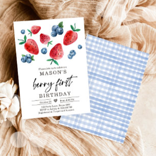 Berry Sweet 1st Birthday Strawberry Blueberry Invi Invitation