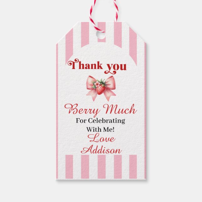 Berry-Sweet 1st Birthday Thank You Gift Tag (Front)