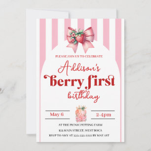 Berry Sweet 1st Birthday with Photo Thank You Card