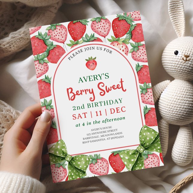 Berry Sweet 2nd Birthday Strawberry Invitation (Creator Uploaded)