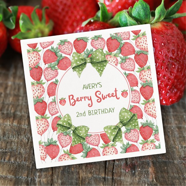 Berry Sweet 2nd Birthday Strawberry Party  Napkin (Creator Uploaded)