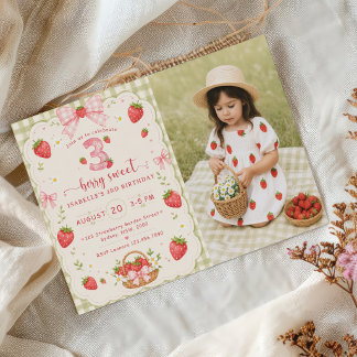 Berry Sweet 3rd Birthday Strawberry Invitation