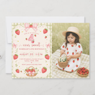 Berry Sweet 4th Birthday Strawberry Invitation