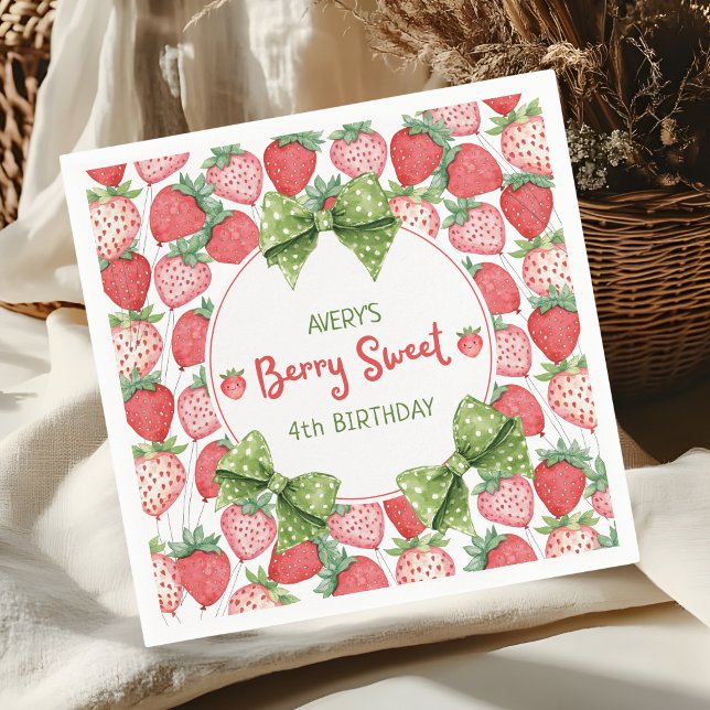 Berry Sweet 4th Birthday Strawberry Party  Napkin (Creator Uploaded)