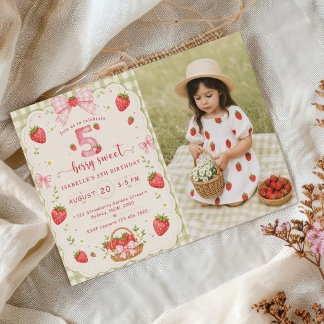 Berry Sweet 5th Birthday Strawberry Invitation