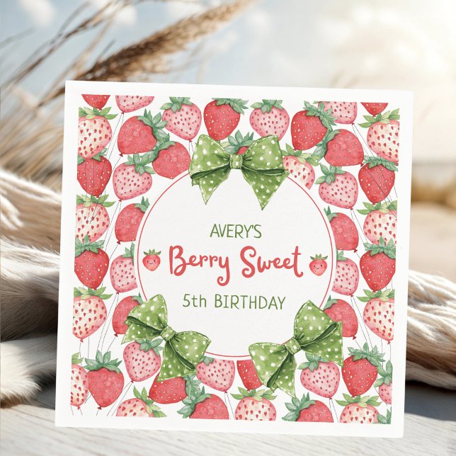 Berry Sweet 5th Birthday Strawberry Party  Napkin (Creator Uploaded)