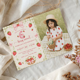 Berry Sweet 6th Birthday Strawberry Invitation