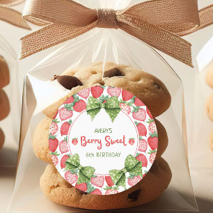 Berry Sweet 6th Birthday Strawberry Party  Classic Round Sticker