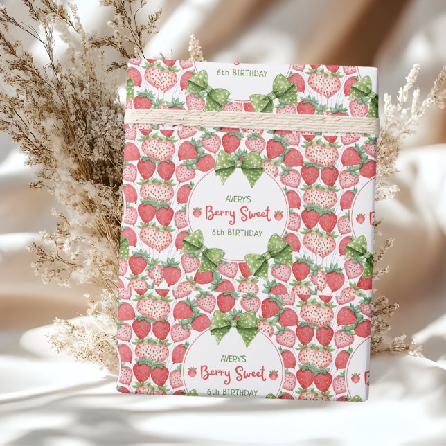 Berry Sweet 6th Birthday Strawberry Party  Wrapping Paper (Creator Uploaded)