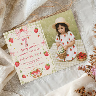 Berry Sweet 7th Birthday Strawberry Invitation