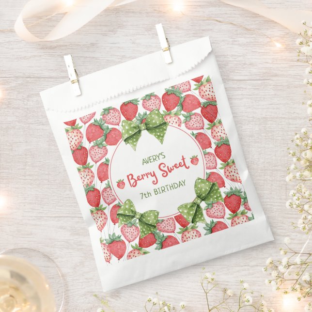 Berry Sweet 7th Birthday Strawberry Party  Favour Bags (Clipped)