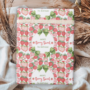 Berry Sweet 7th Birthday Strawberry Party Wrapping Paper