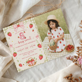 Berry Sweet 8th Birthday Strawberry Invitation