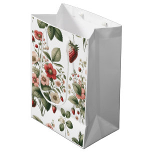 Berry Sweet All Over Strawberry and Floral Pattern Medium Gift Bag