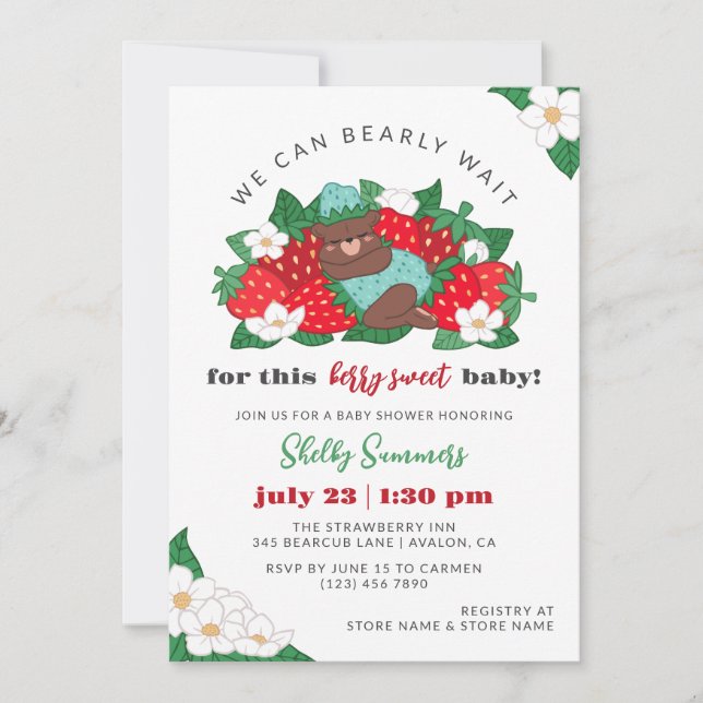 Berry Sweet Baby Blue Strawberry Boy Baby Shower Invitation (Front)