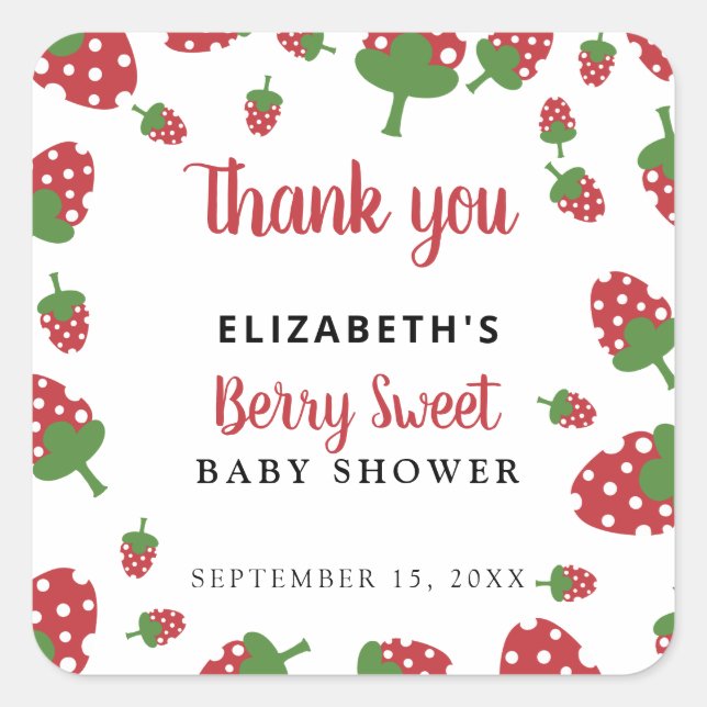 Berry Sweet Baby Cute Strawberry Modern Thank you Square Sticker (Front)