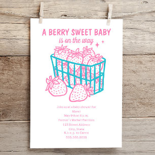Berry Sweet Baby Doodle Pink Strawberry Girl Invitation