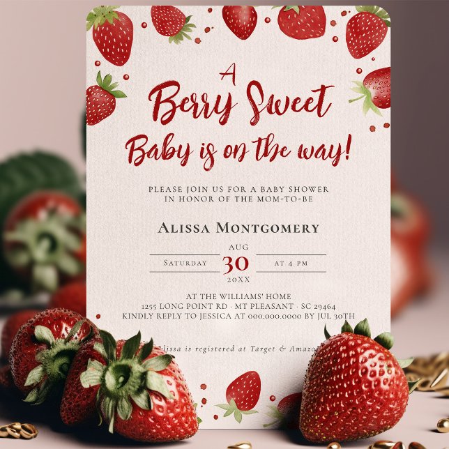 Berry Sweet Baby is on the Way Strawberry Shower Invitation (Creator Uploaded)