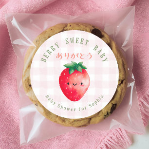 Berry Sweet Baby Kawaii Strawberry Pink Gingham Classic Round Sticker