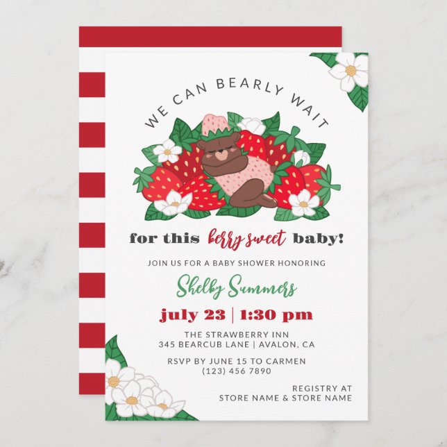 Berry Sweet Baby Pink Strawberry Girl Baby Shower Invitation (Front/Back)
