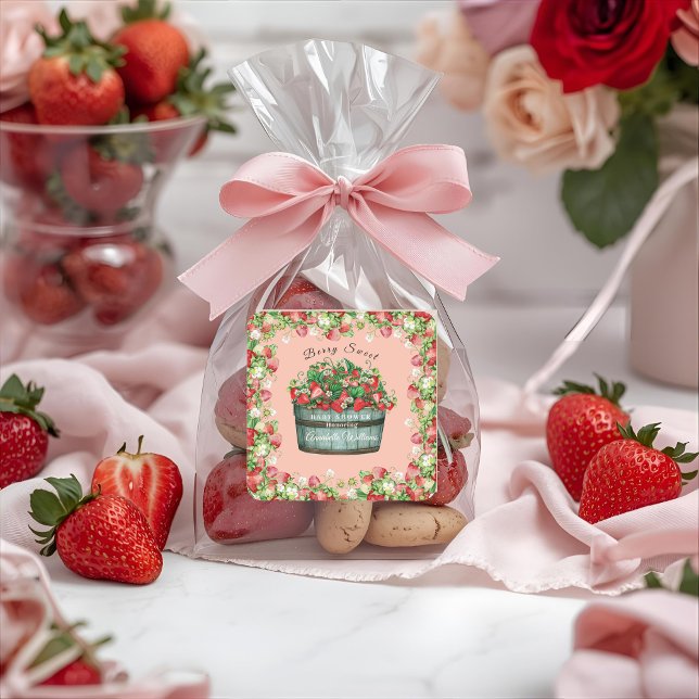 berry sweet baby shower baby shower invitation square sticker (Creator Uploaded)