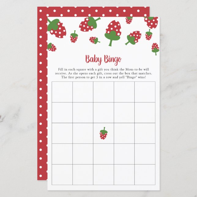 Berry Sweet Baby Shower Bingo Game Party Activity (Front/Back)