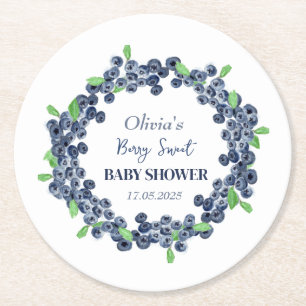 Berry Sweet Baby Shower Blueberry Baby Girl Boy Round Paper Coaster