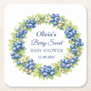 Berry Sweet Baby Shower Blueberry Baby Girl Boy Square Paper Coaster